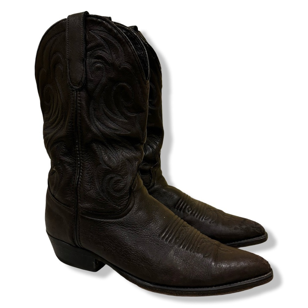 Vintage Code West Soft Black Leather Cowboy Boots